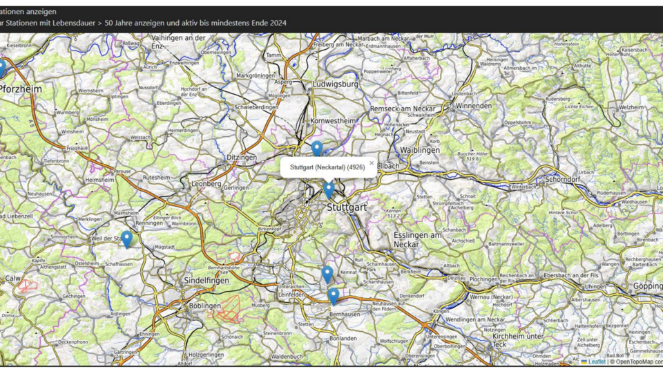 Zoom auf die Region Stuttgart im entwickelten Web-Portal