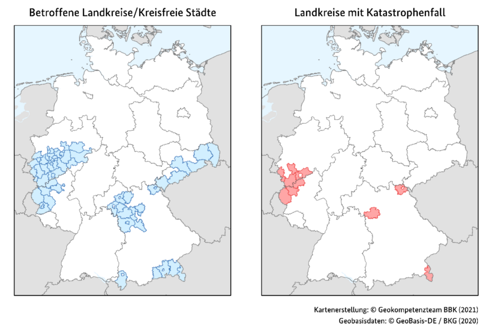 Beispiel einer Visualisierung: Betroffene Regionen der Starkregenkatastrophe im Juli 2021